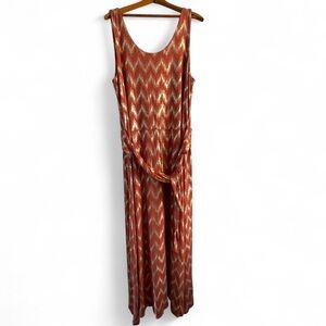 Soft Surroundings Women's XL Boho Metallic Orange Gold Festival Maxi Dress
